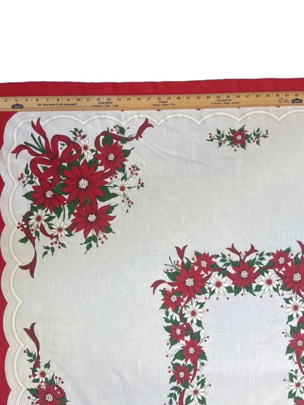 Holiday Poinsettia Tablecloth - Red and White 52x68 Rectangle